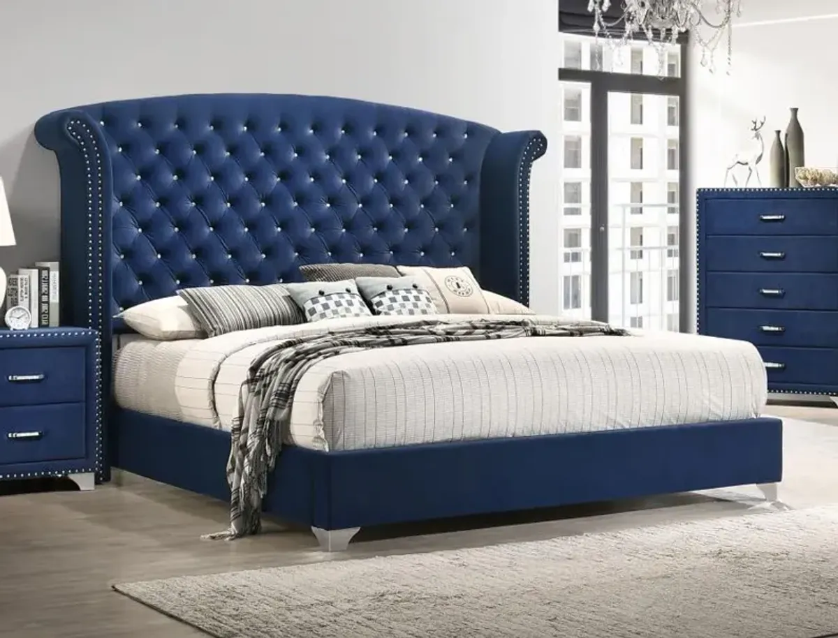 Melody Queen Wingback Upholstered Bed Pacific Blue