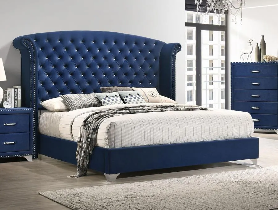 Melody Queen Wingback Upholstered Bed Pacific Blue