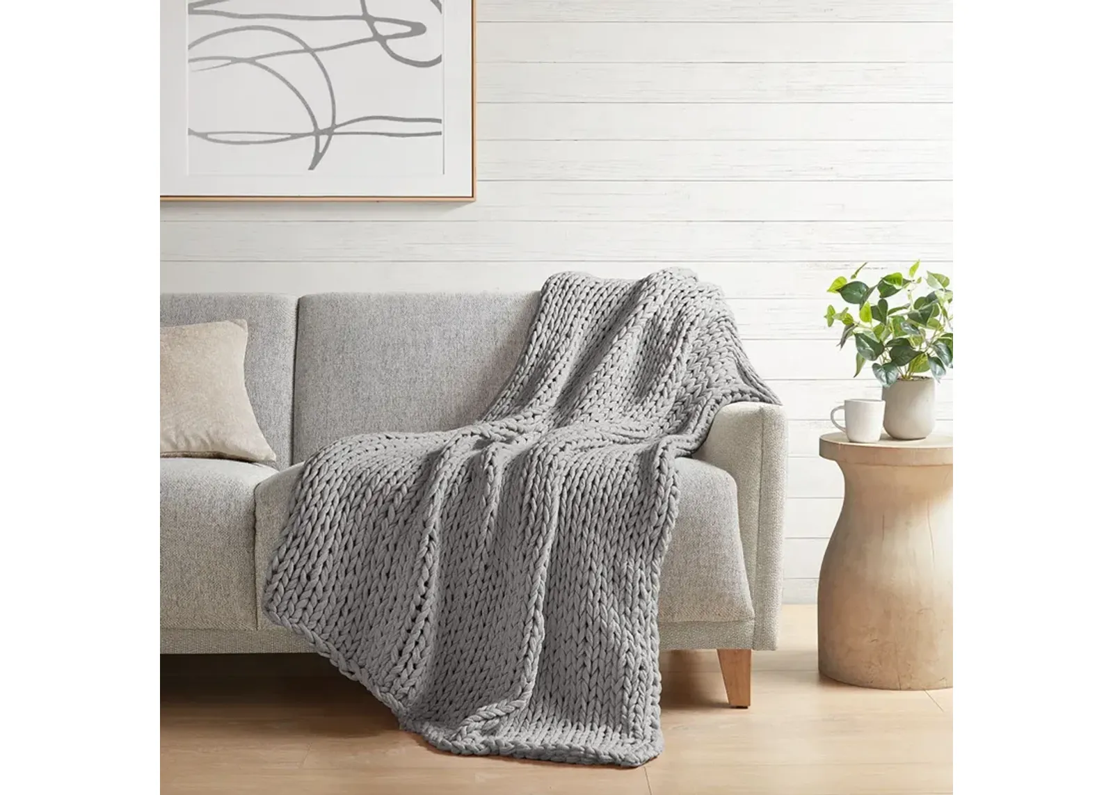 Madison Park Chunky Double Knit Grey Handmade Throw