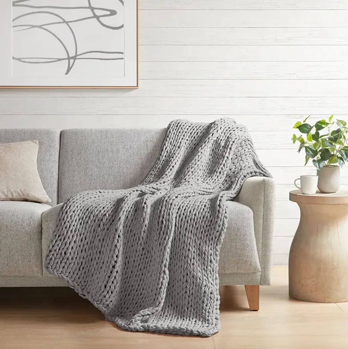 Madison Park Chunky Double Knit Grey Handmade Throw