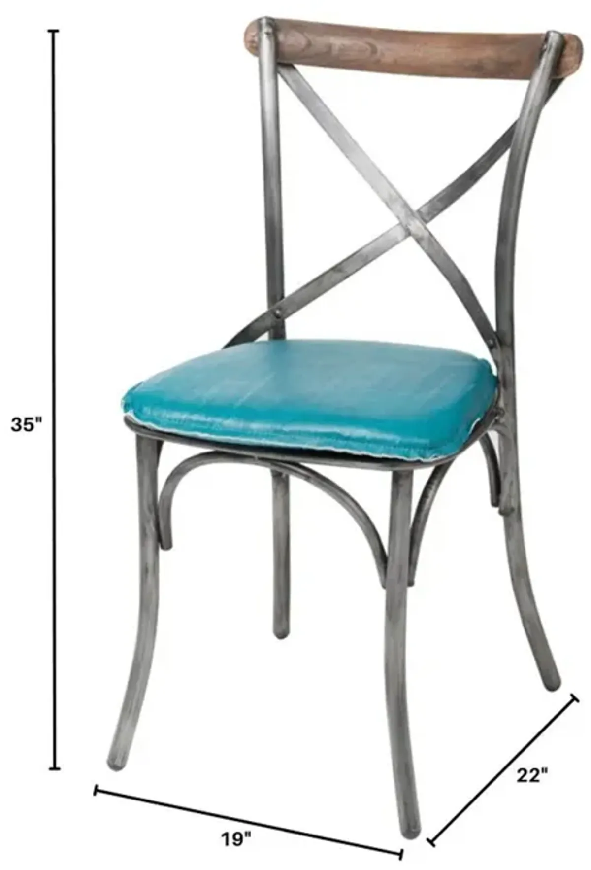 Metal Crossback Chair with Peacock Blue Seat Cushion