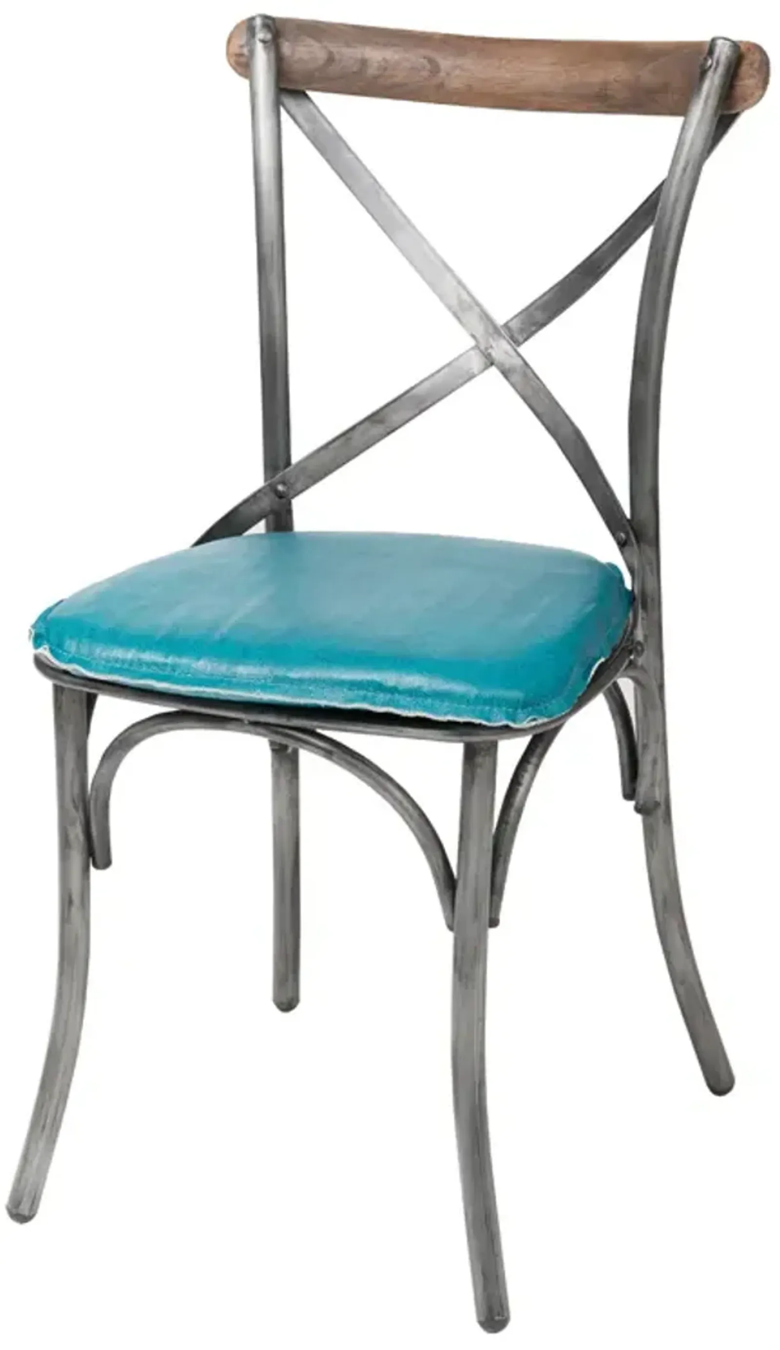 Metal Crossback Chair with Peacock Blue Seat Cushion