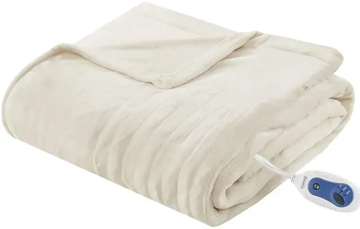 Beautyrest Heated Plush Ivory Throw