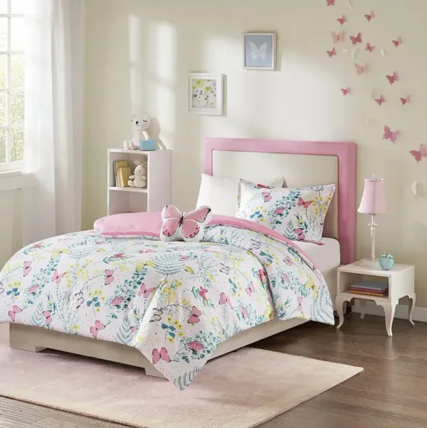Mi Zone Kids Cynthia Pink Printed Butterfly Comforter Set