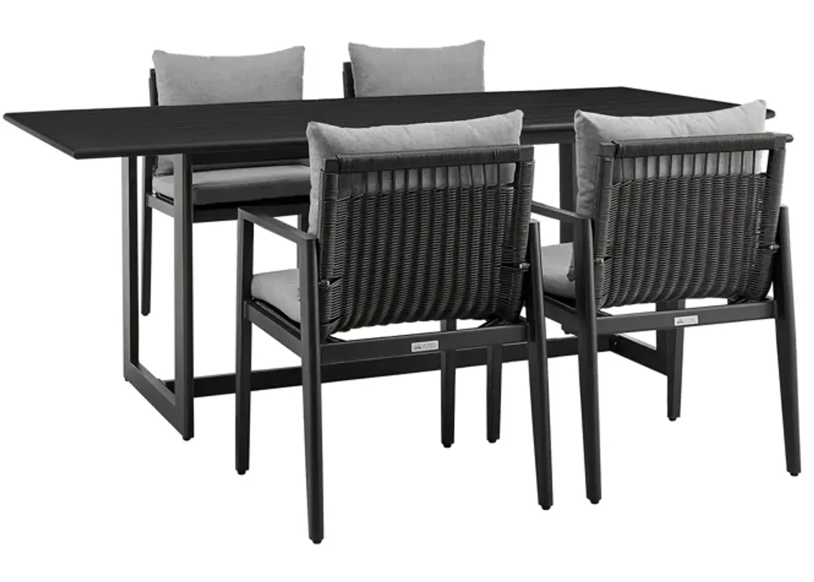 Cayman Outdoor Patio 5-Piece Dining Table Set in Aluminum with Grey Cushions