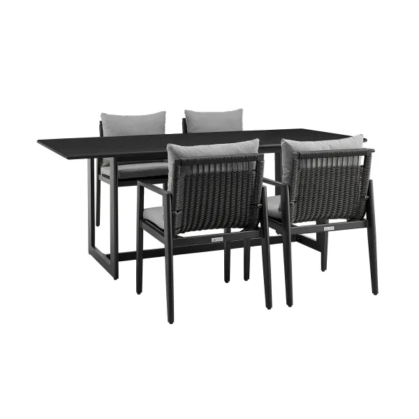 Cayman Outdoor Patio 5-Piece Dining Table Set in Aluminum with Grey Cushions