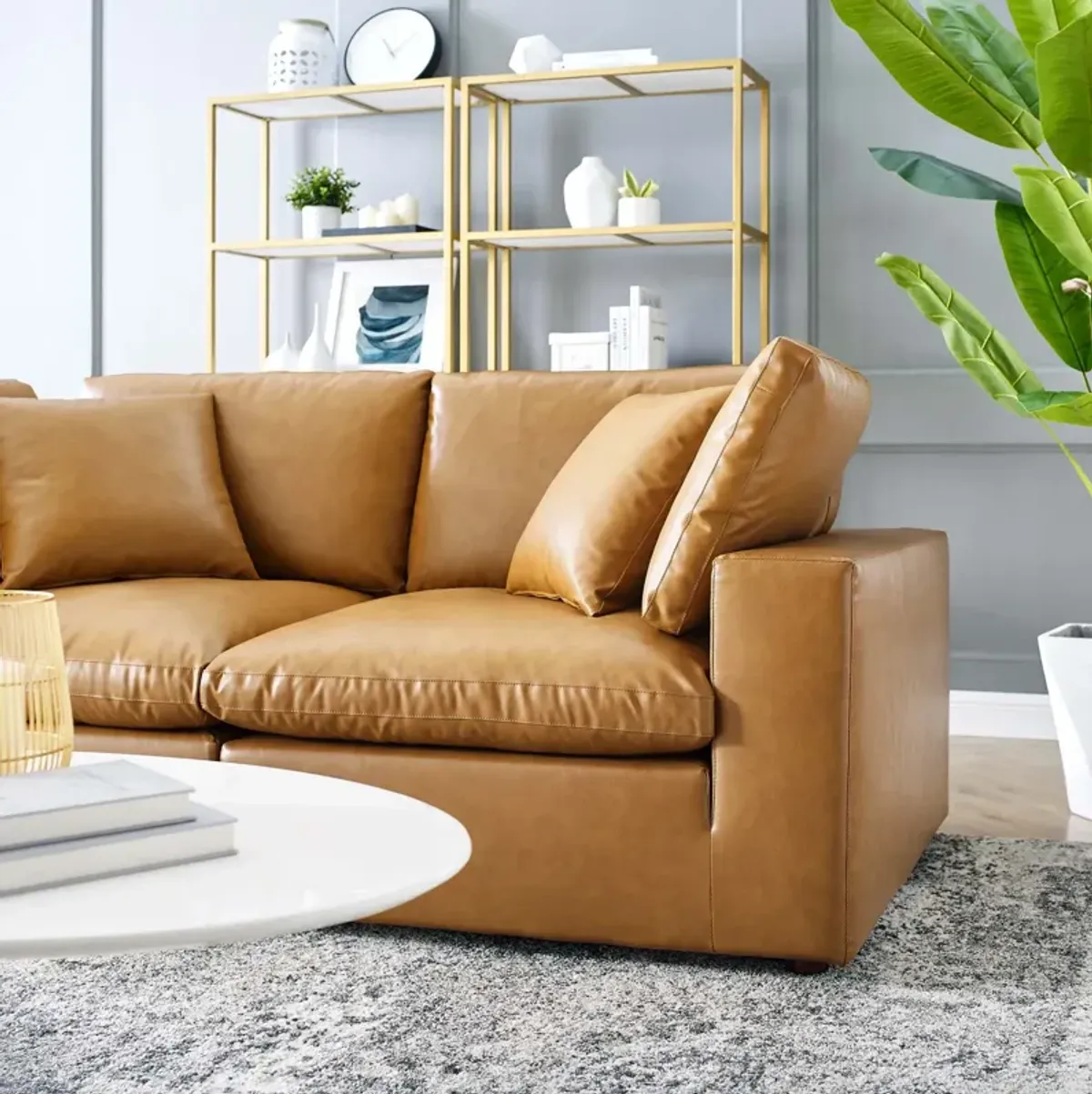 Commix Down Filled Overstuffed Vegan Leather Loveseat