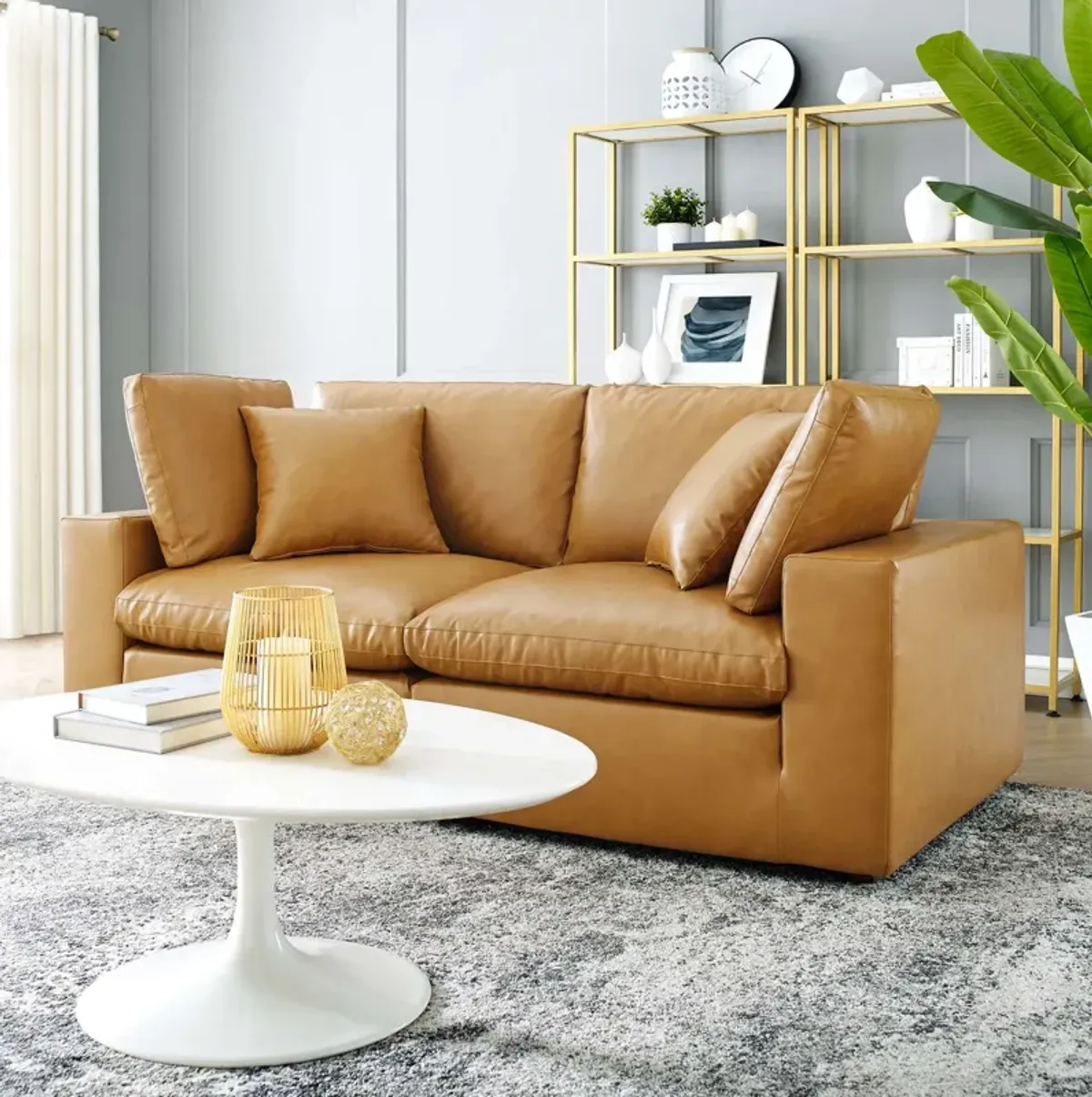 Commix Down Filled Overstuffed Vegan Leather Loveseat