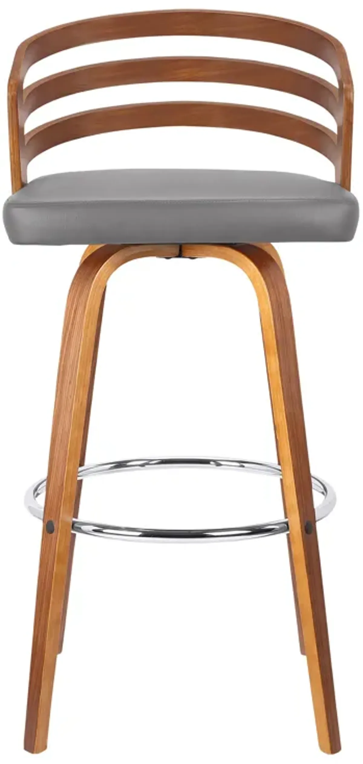 Jayden 30" Bar Height Swivel Grey Faux Leather and Walnut Wood Bar Stool