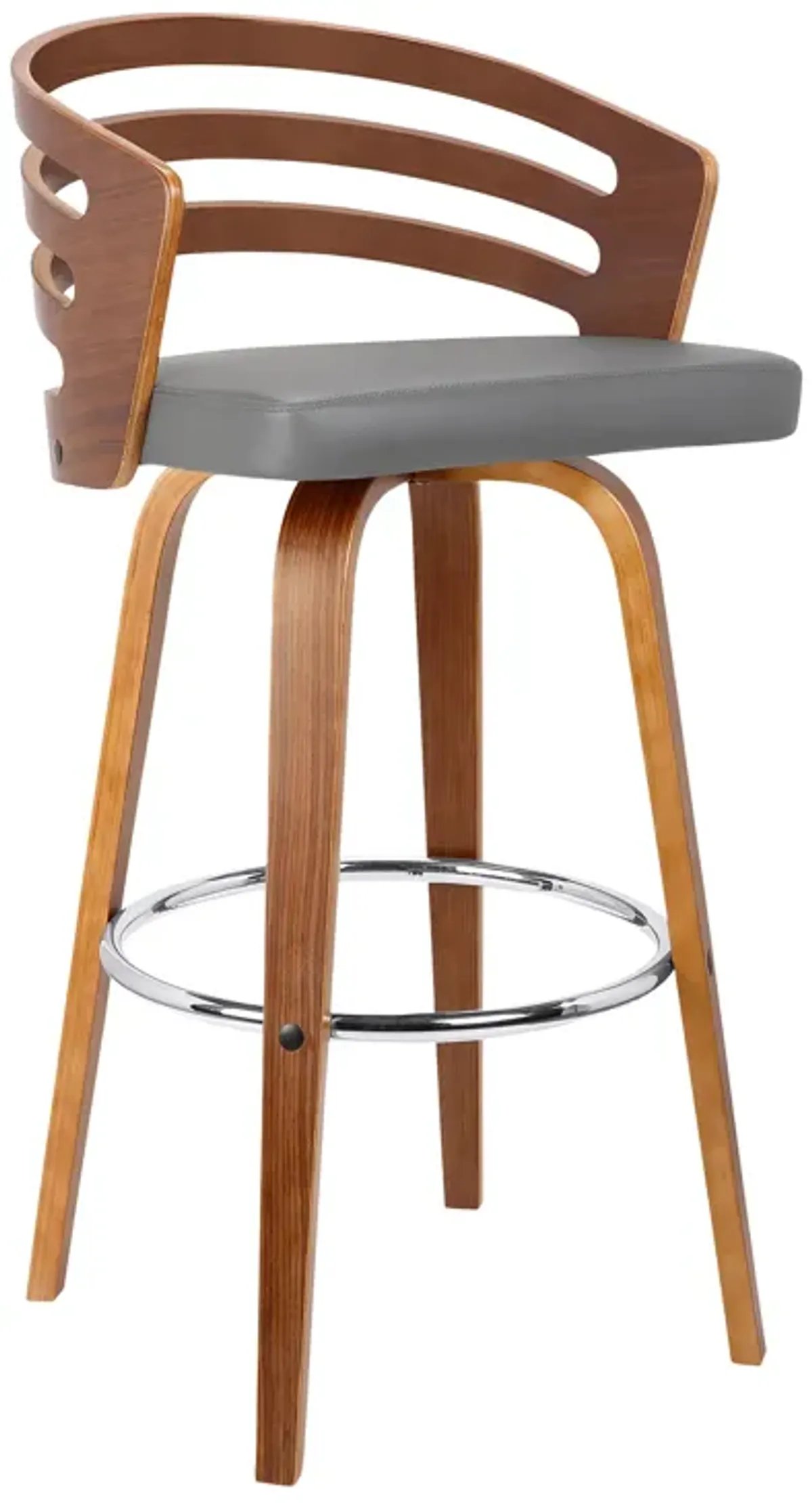 Jayden 30" Bar Height Swivel Grey Faux Leather and Walnut Wood Bar Stool