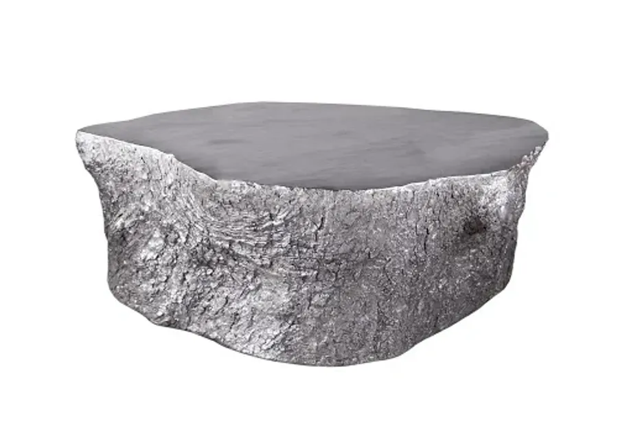 bark coffee table, silver leaf