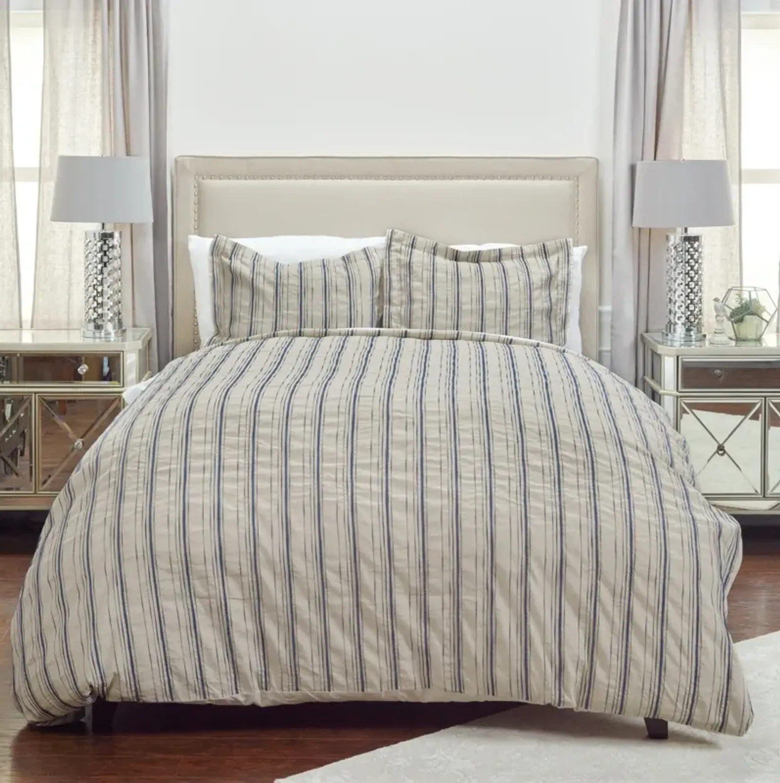 Vincent III Linen Duvet King Woven In Stripes Natural  Duvet