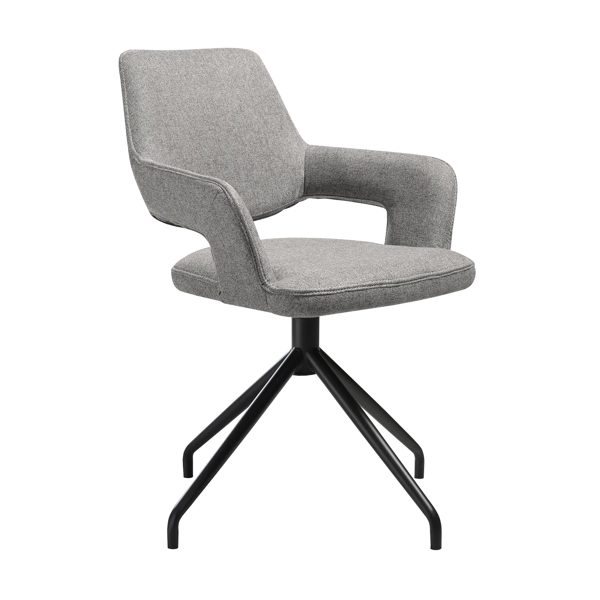 Penny Swivel Upholstered Dining Chair in Gray Fabric with Black Metal Legs - Set of 2