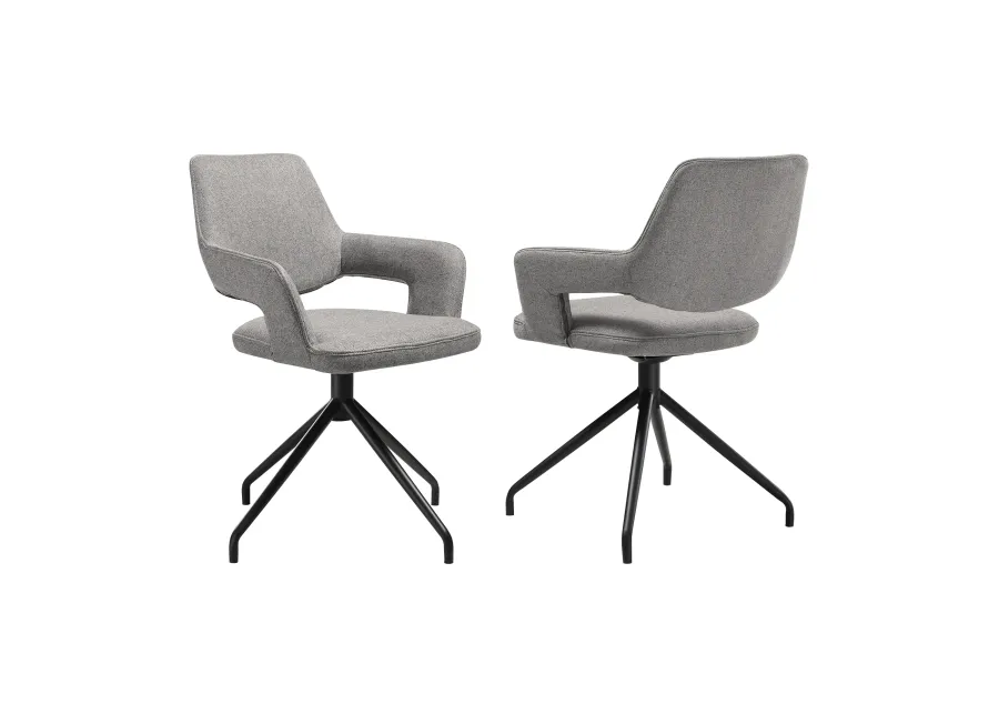 Penny Swivel Upholstered Dining Chair in Gray Fabric with Black Metal Legs - Set of 2