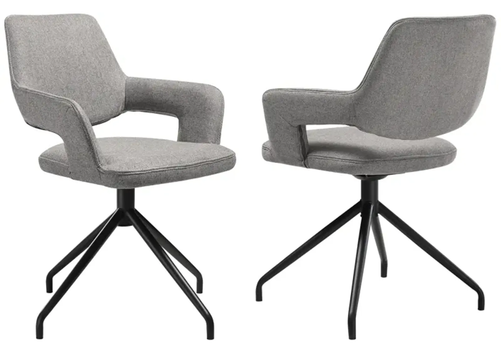 Penny Swivel Upholstered Dining Chair in Gray Fabric with Black Metal Legs - Set of 2