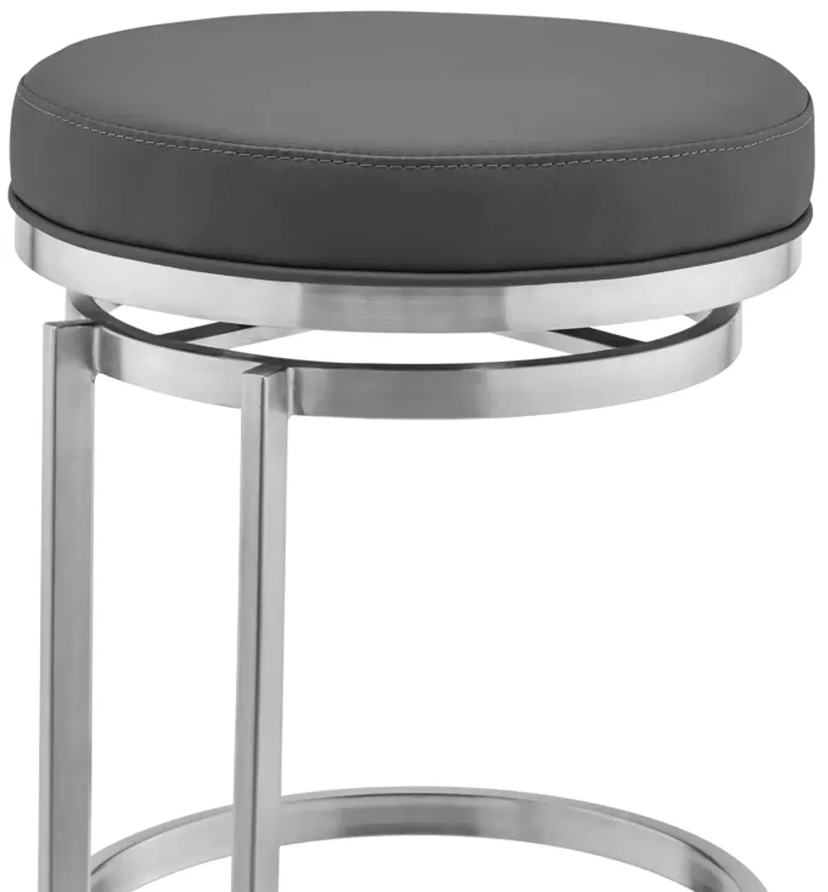 Vander 30" Gray Faux Leather and Brushed Stainless Steel Swivel Bar Stool