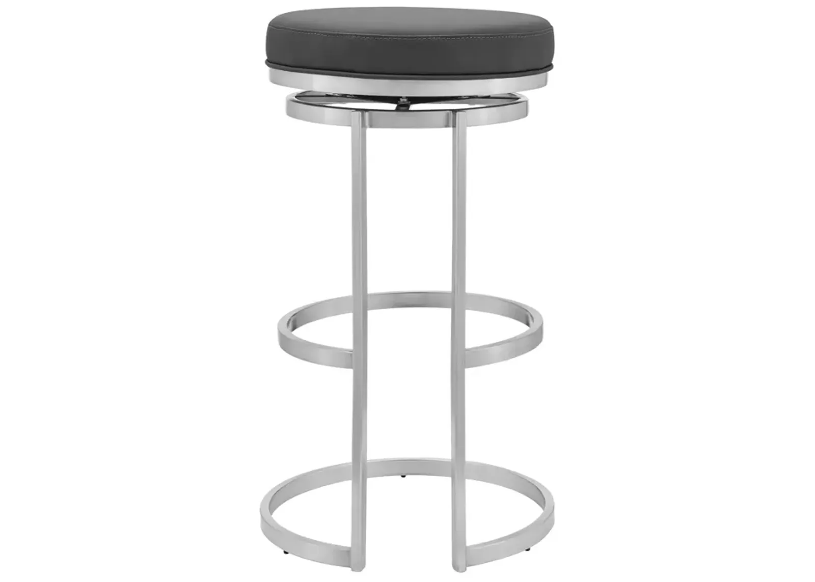 Vander 30" Gray Faux Leather and Brushed Stainless Steel Swivel Bar Stool