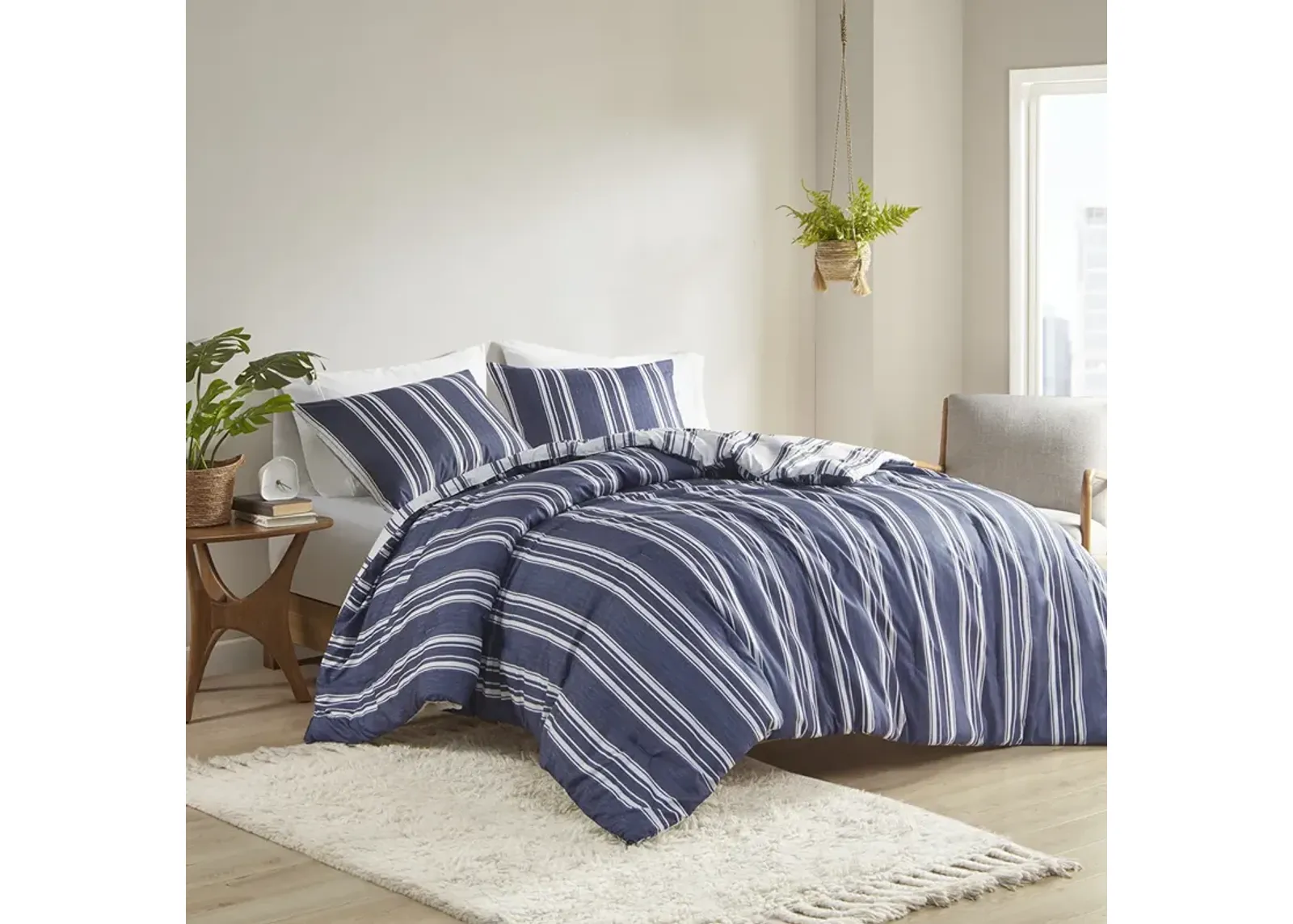 Intelligent Design Cobi Navy Striped Reversible Comforter Set