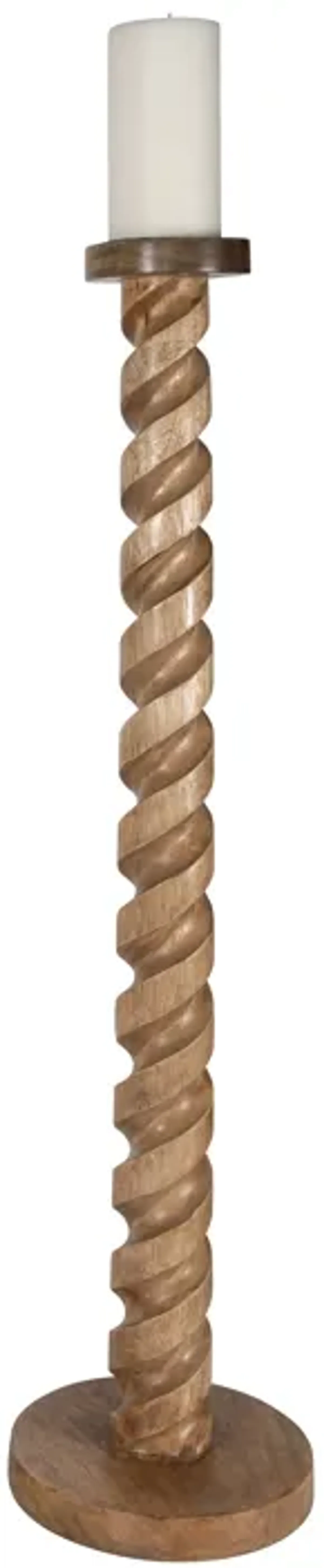 Wood, 36" Spiral Floor Pillar Candleholder, Natura