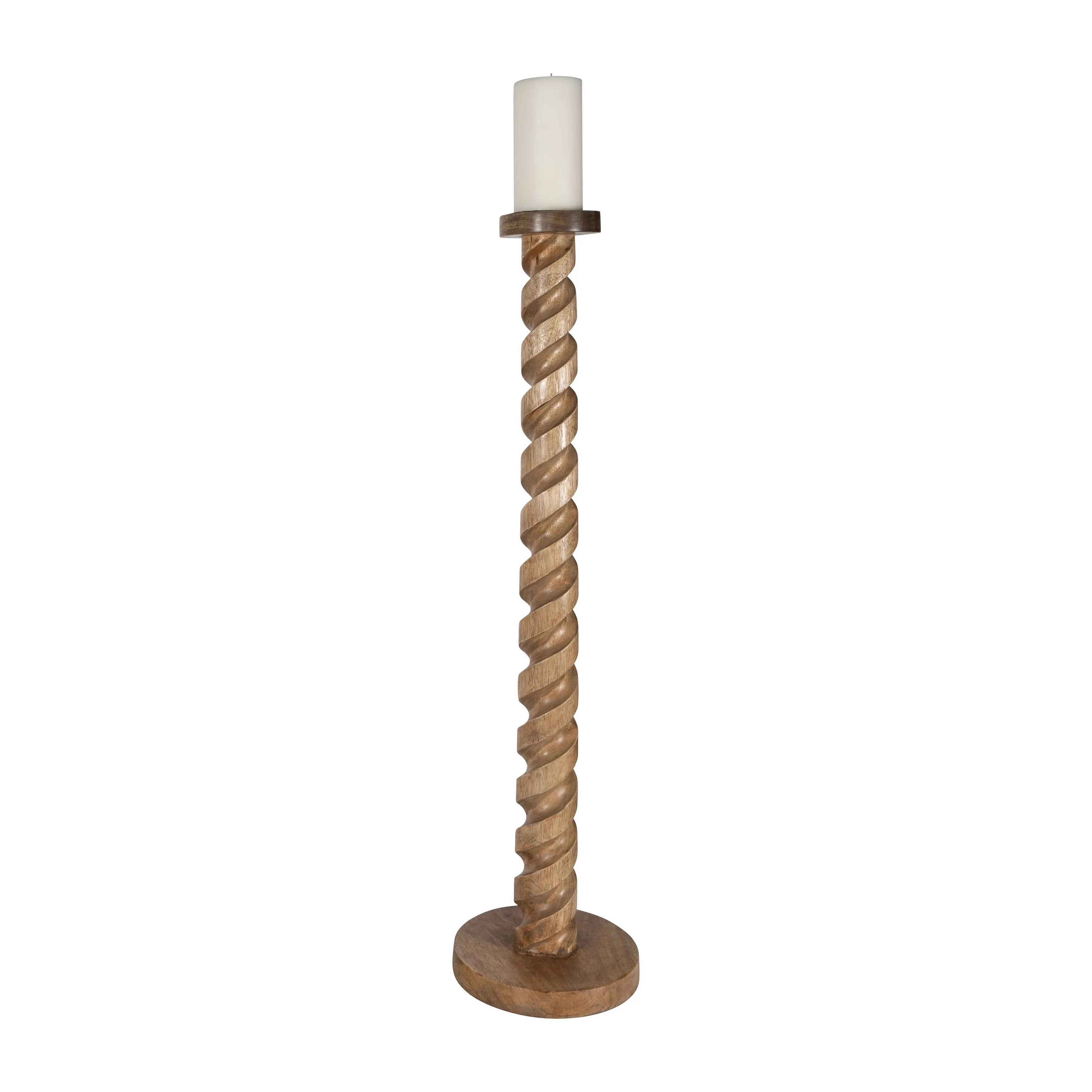 Wood, 36" Spiral Floor Pillar Candleholder, Natura