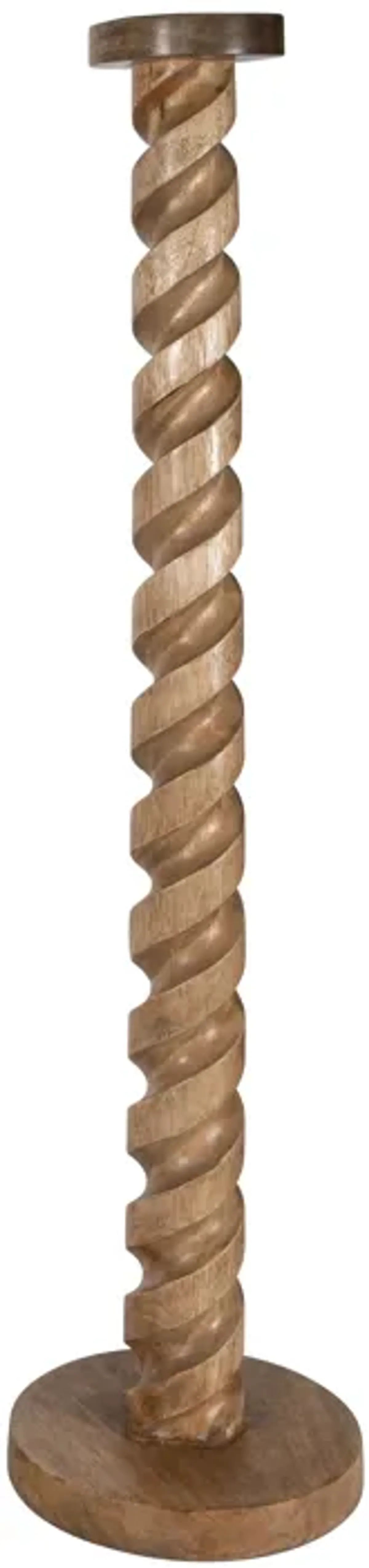 Wood, 36" Spiral Floor Pillar Candleholder, Natura