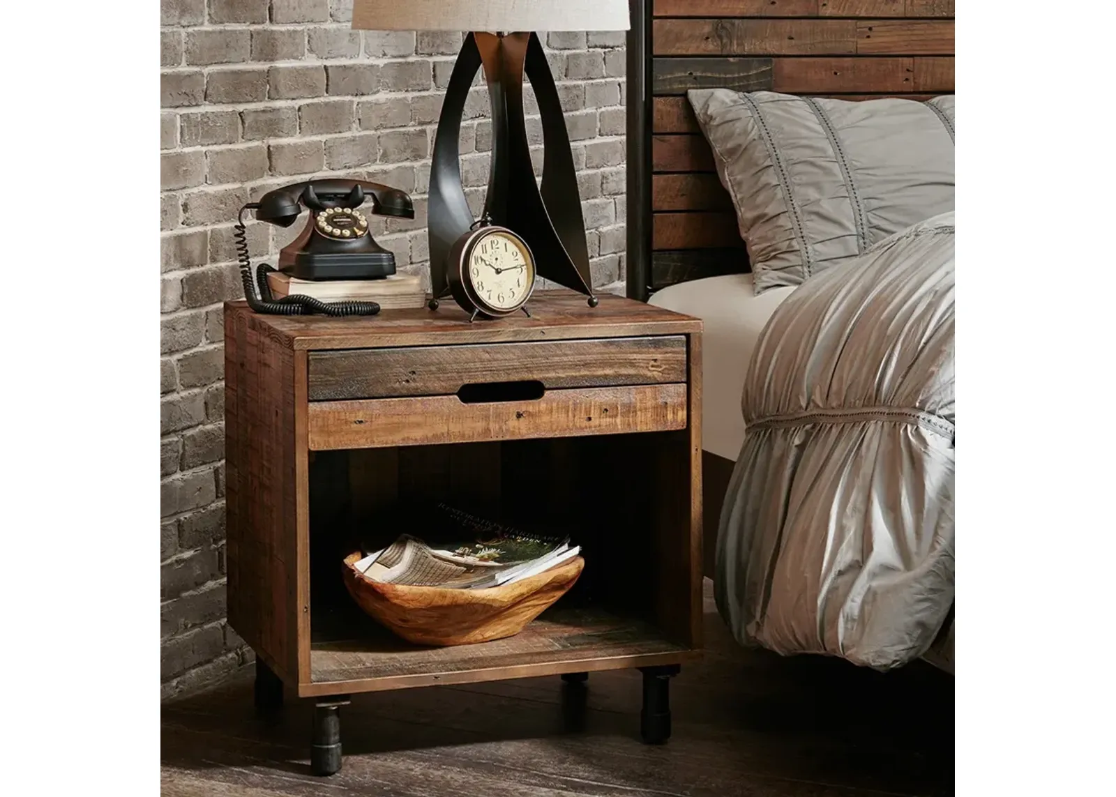 INK+IVY Renu Light Brown Multi Solid Wood Nightstand