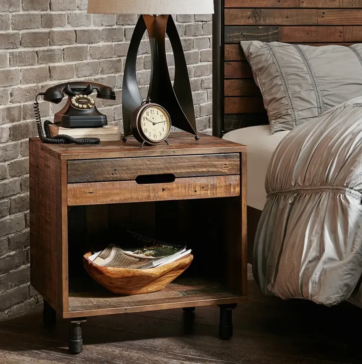 INK+IVY Renu Light Brown Multi Solid Wood Nightstand