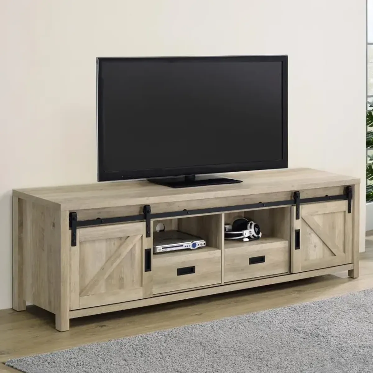 Madra Rectangular TV Console with 2 Sliding Doors