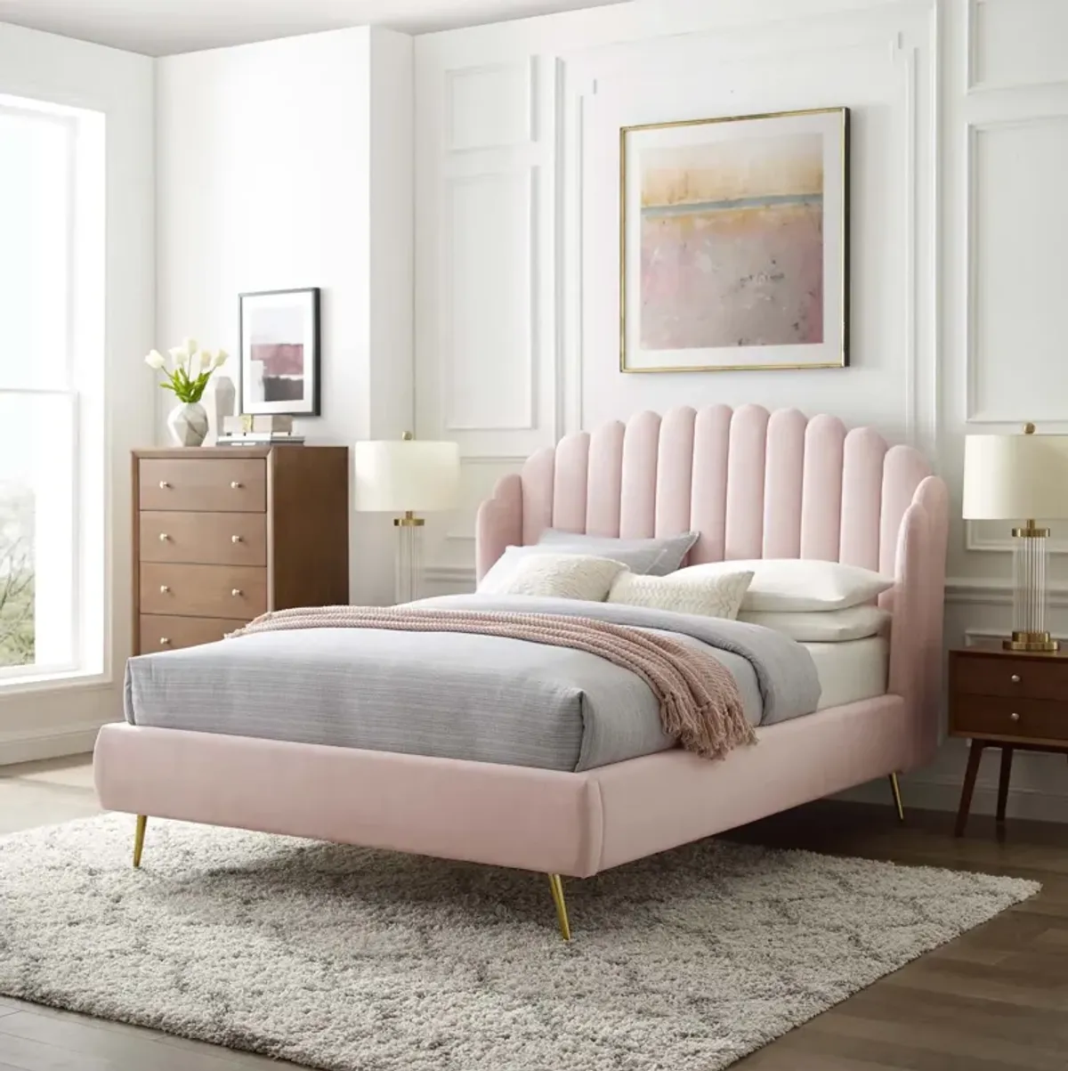 Lana Queen Performance Velvet Wingback Platform Bed