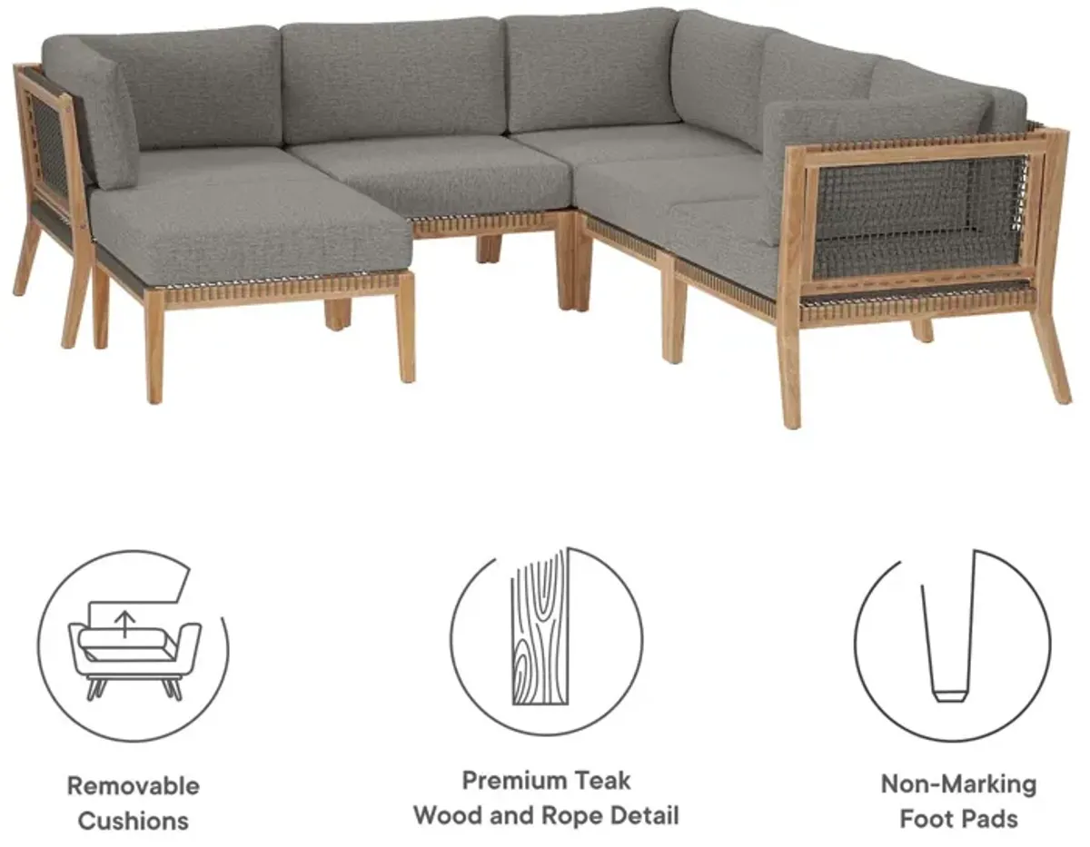 Clearwater Outdoor Patio Teak Wood 6-Piece Sectional Sofa