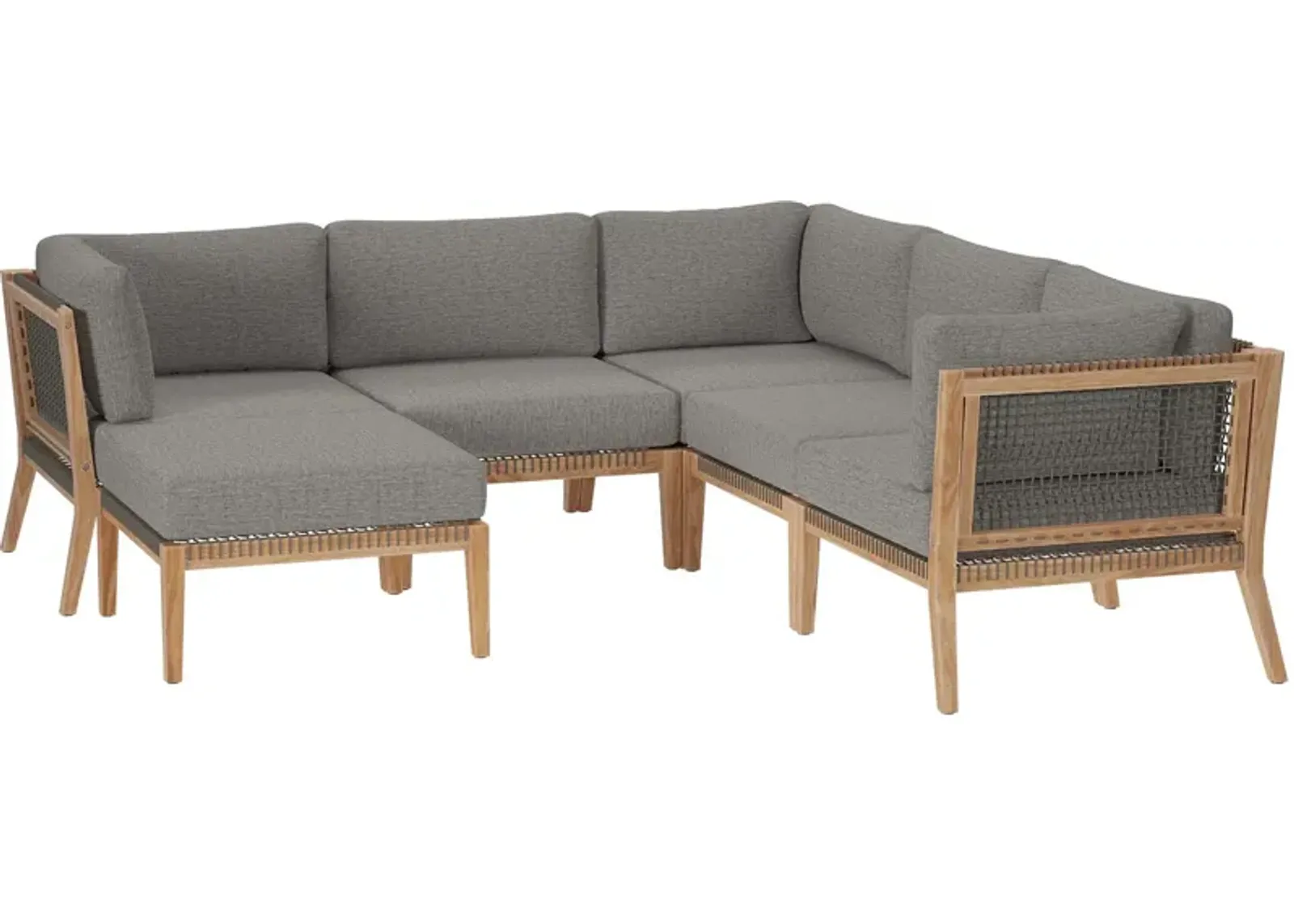 Clearwater Outdoor Patio Teak Wood 6-Piece Sectional Sofa