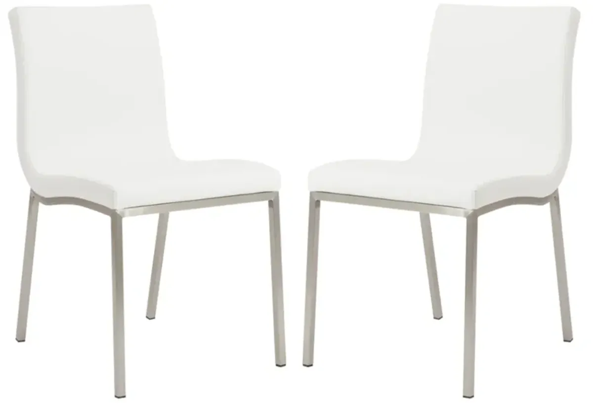 Scott Side Chair in White with Brushed Stainless Steel Legs - Set of 2