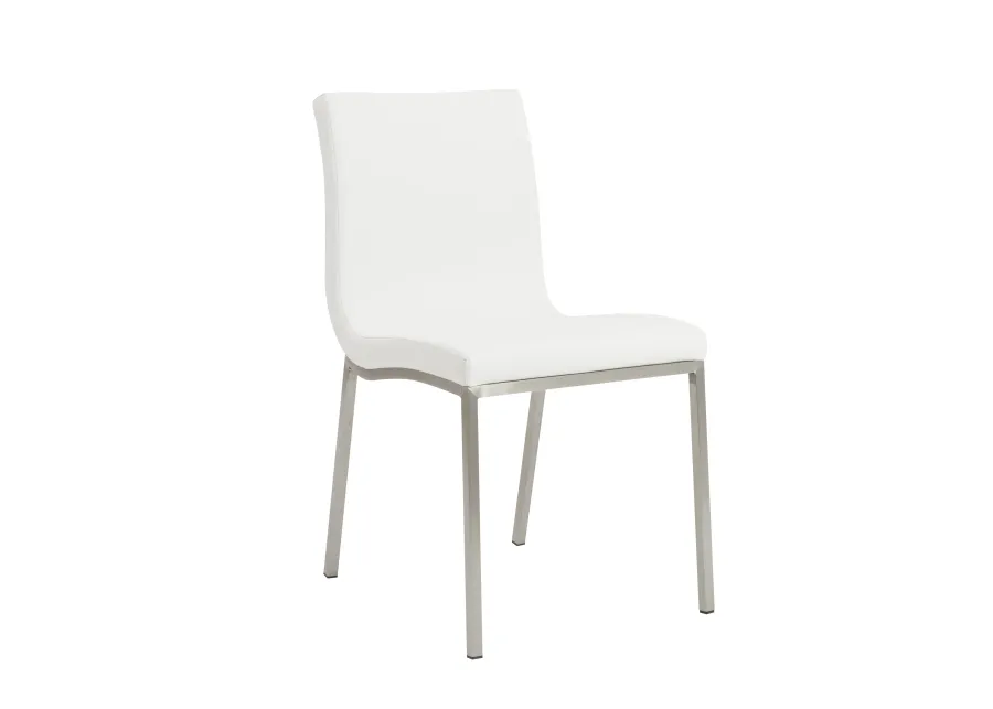 Scott Side Chair in White with Brushed Stainless Steel Legs - Set of 2