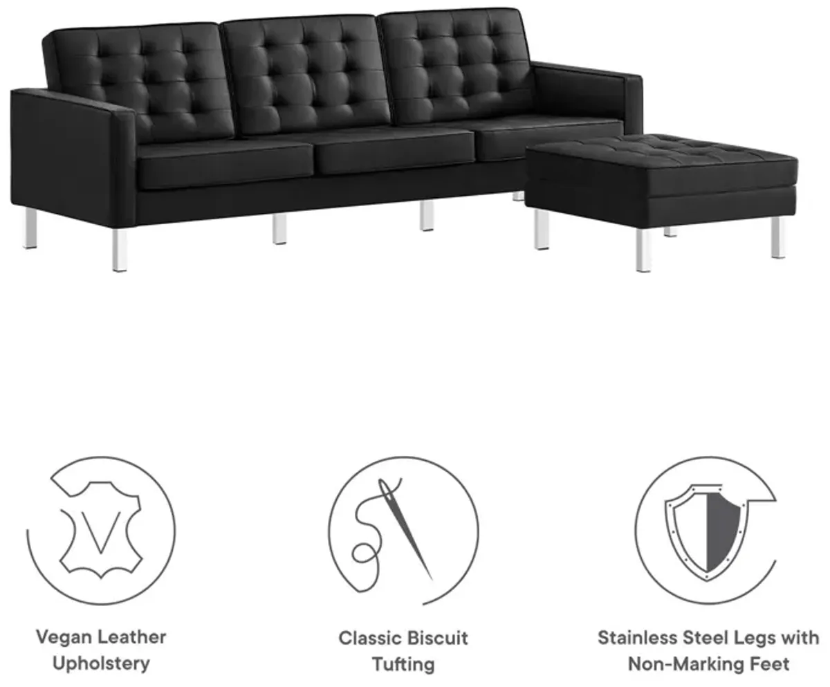 Loft Tufted Vegan Leather Sofa and Ottoman Set