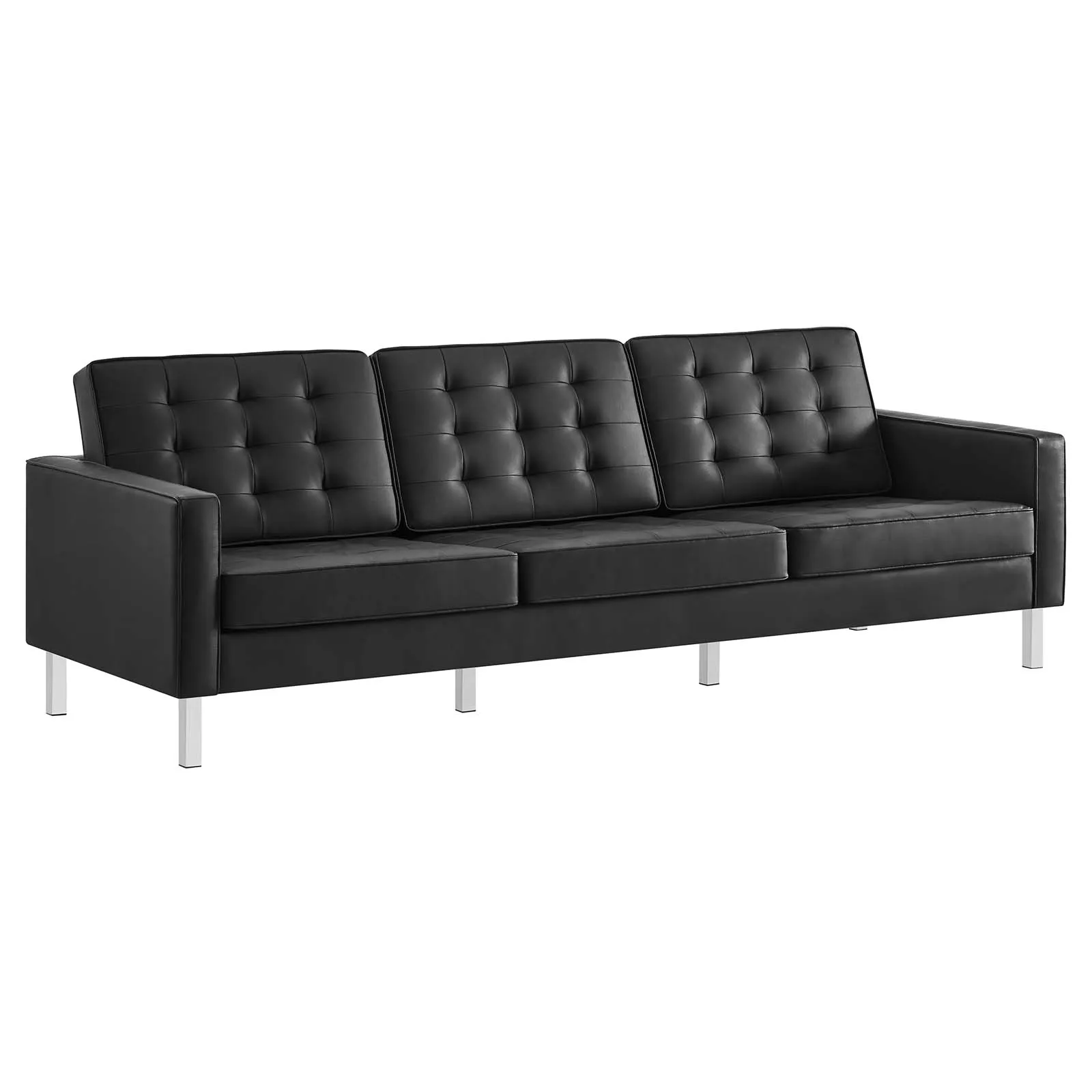 Loft Tufted Vegan Leather Sofa and Ottoman Set