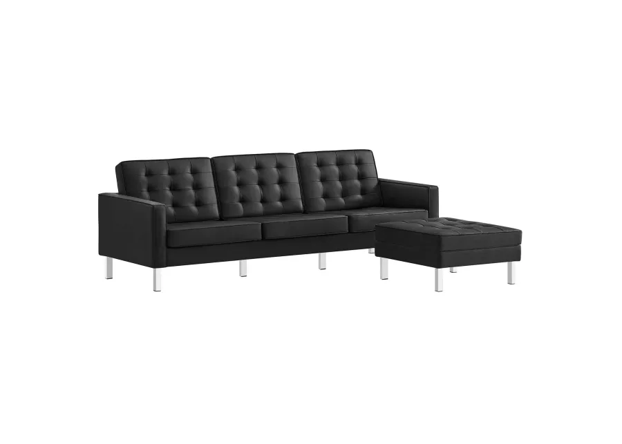 Loft Tufted Vegan Leather Sofa and Ottoman Set