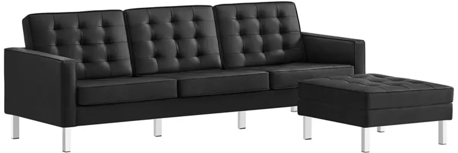 Loft Tufted Vegan Leather Sofa and Ottoman Set