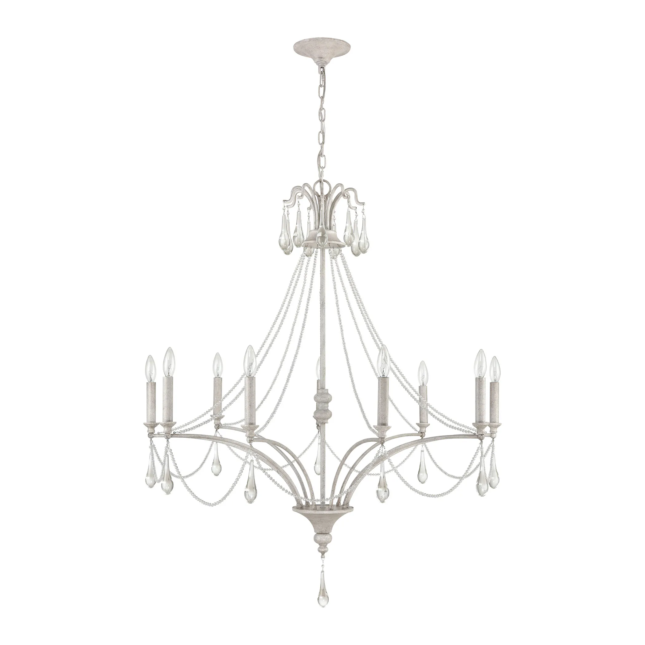 French Parlor 38" Wide 9-Light Chandelier - Vintage White