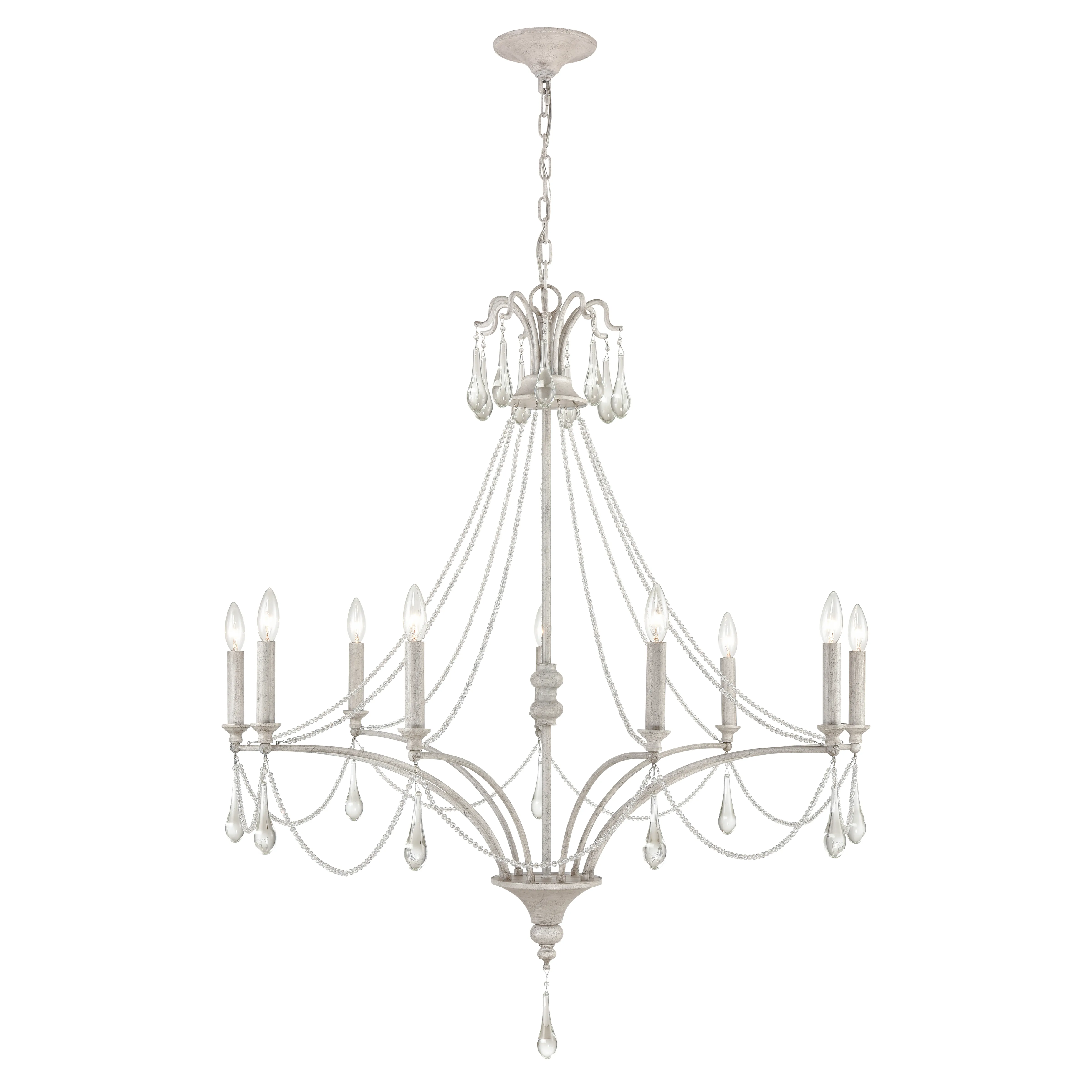 French Parlor 38" Wide 9-Light Chandelier - Vintage White