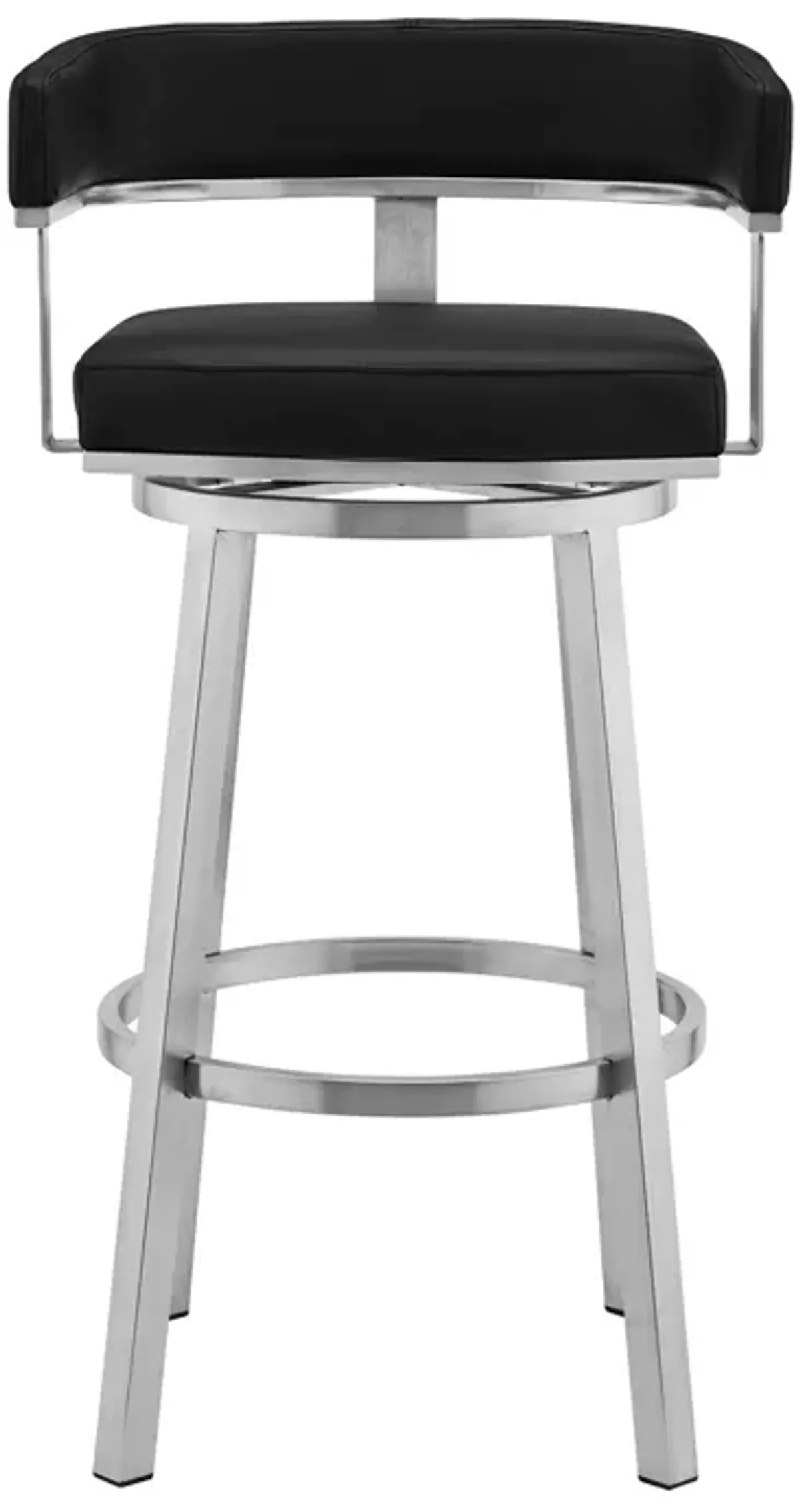 Cohen 30" Black Faux Leather and Brushed Stainless Steel Swivel Bar Stool