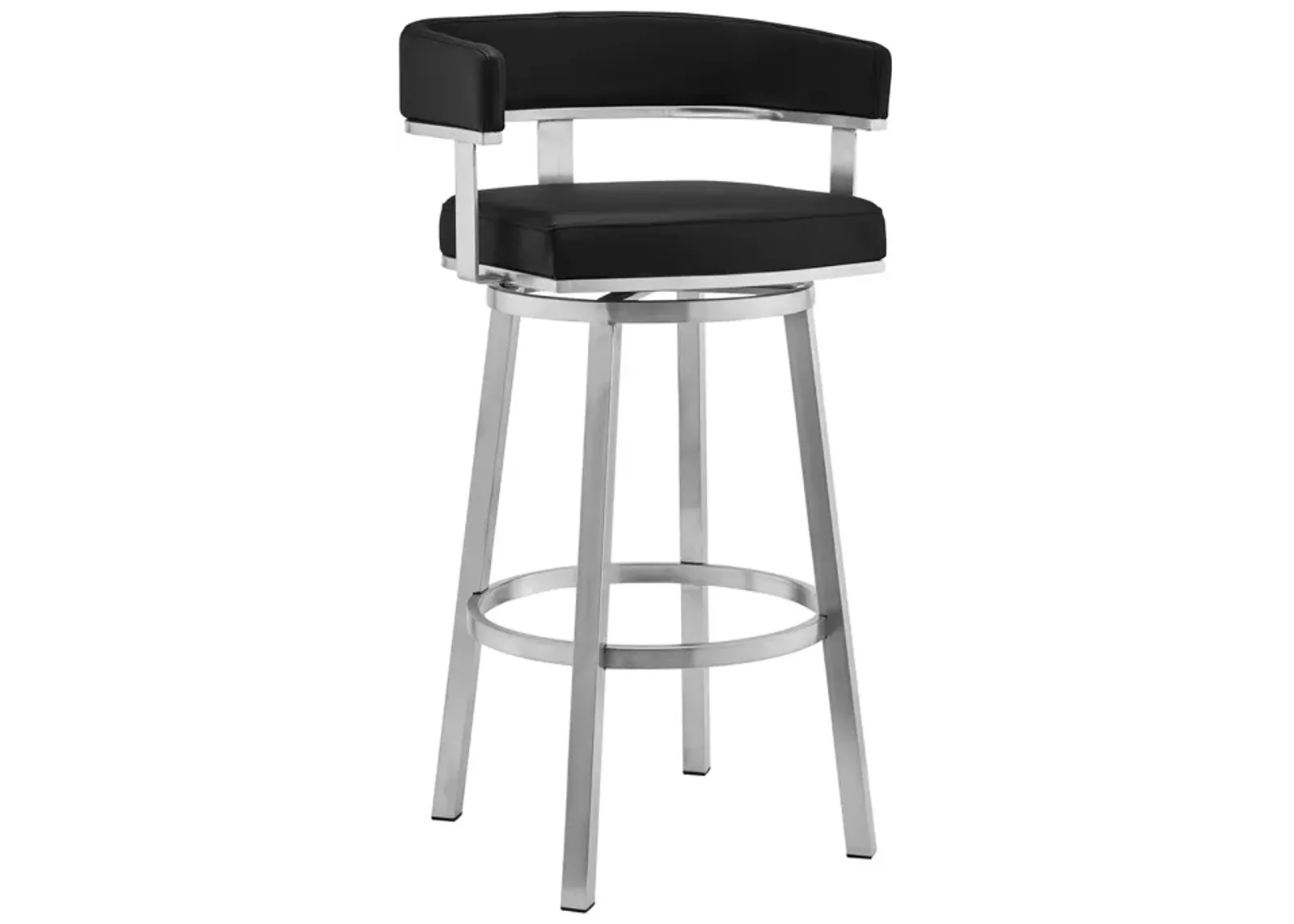 Cohen 30" Black Faux Leather and Brushed Stainless Steel Swivel Bar Stool