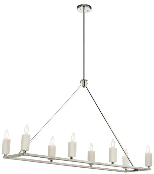 White Stone 48" Wide 8-Light Linear Chandelier - Polished Nickel