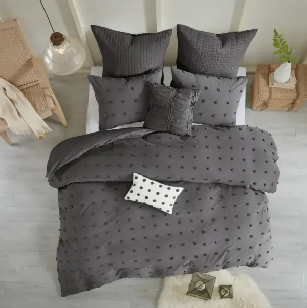 Urban Habitat Brooklyn Charcoal Cotton Jacquard Comforter Set with Euro Shams and Throw Pillows