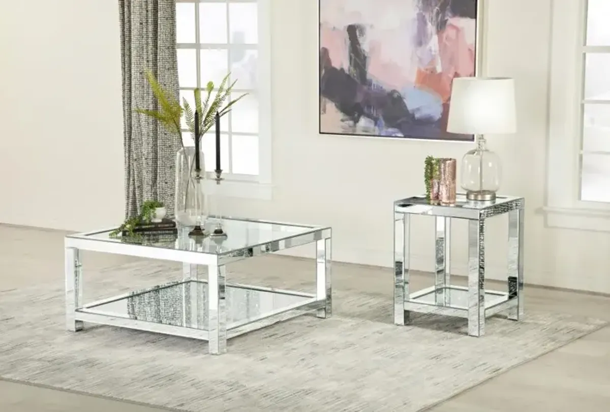 Valentina Square End Table with Glass Top Mirror