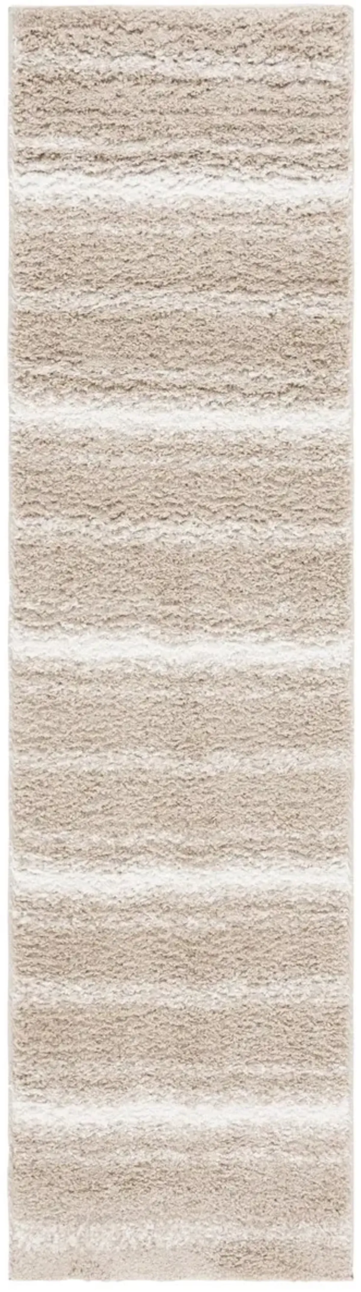 BORDER & STRIPE SHAG 252 Beige 2'-2' X 8' Runner Rug