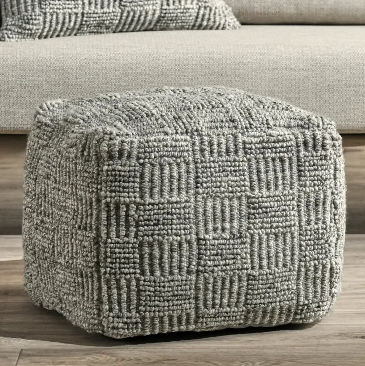 Shades 18" Recycled Fabric Indoor Outdoor Pouf, Gray