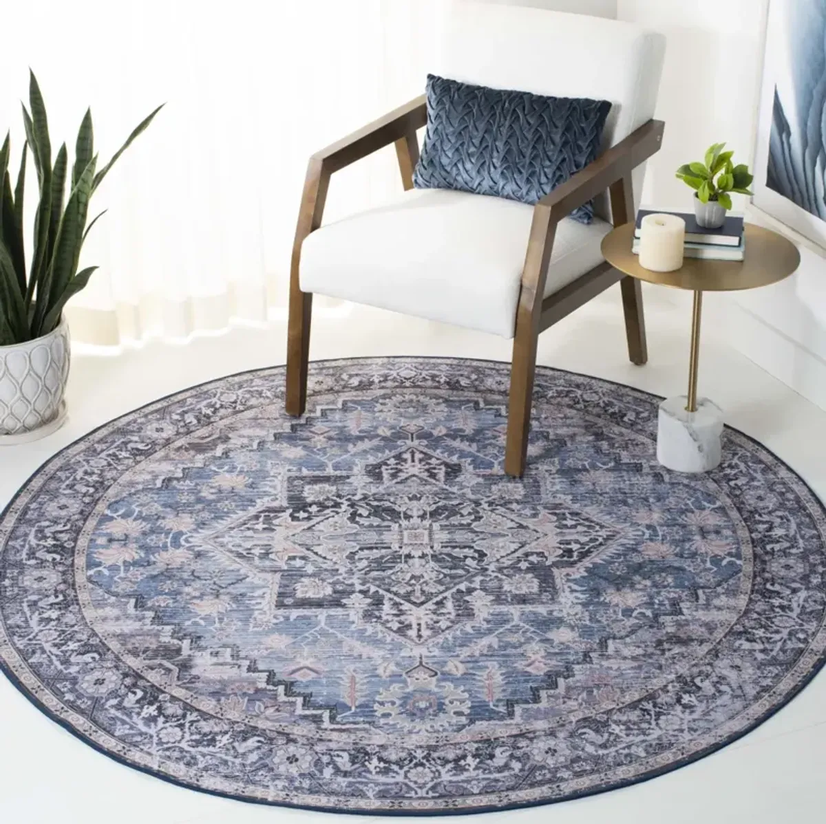 TUCSON 137 M/W S/R BLUE  4' x 4' Round Round Rug