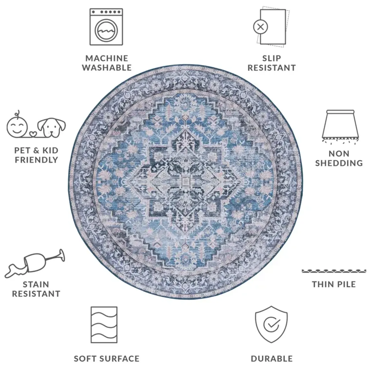 TUCSON 137 M/W S/R BLUE  4' x 4' Round Round Rug