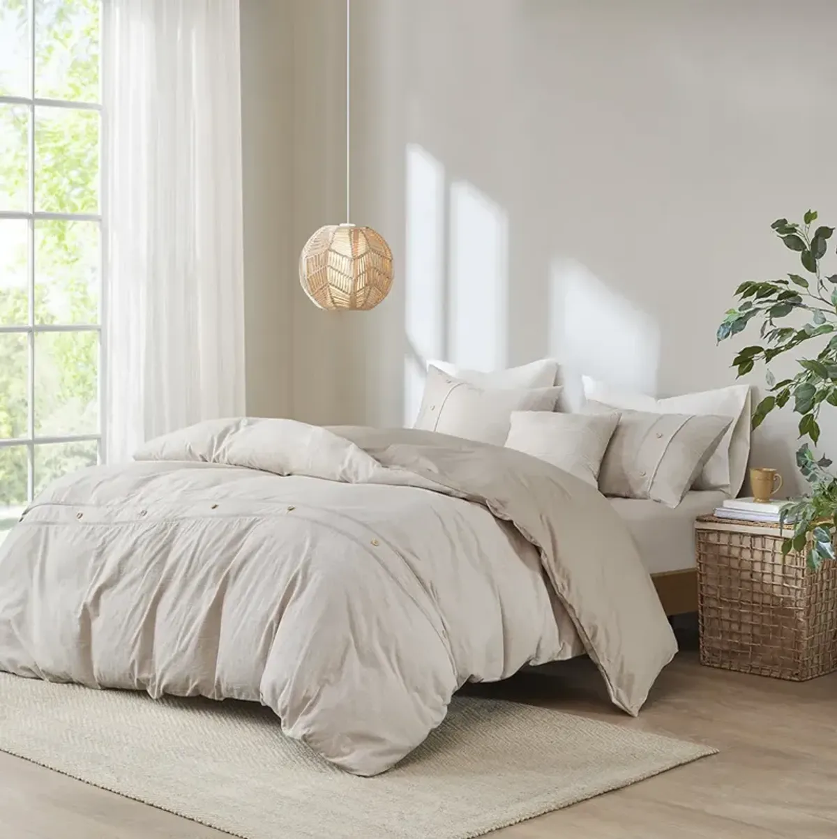 Clean Spaces Dover Natural 5 Piece Organic Cotton Oversized Comforter Cover Set w/removable insert