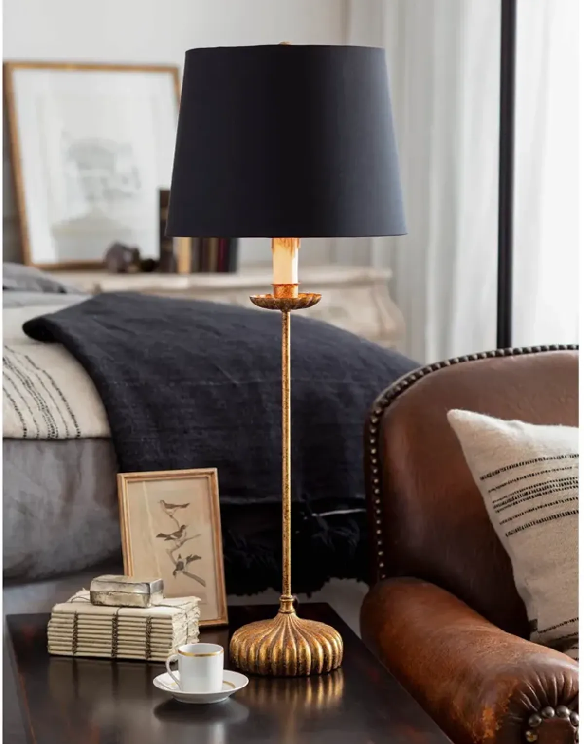 Clove Stem Buffet Table Lamp With Black Shade